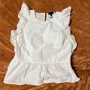 Who What Wear White Eyelet Ruffle Peplum Blouse Small Cotton